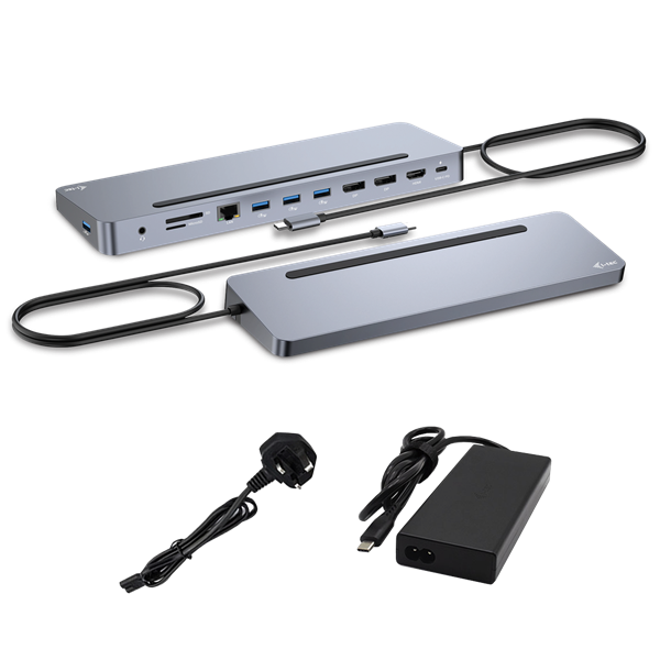 i-tec USB-C Metal Ergonomic 4K 3x Display Docking Station, PD 100W + Charger 100W