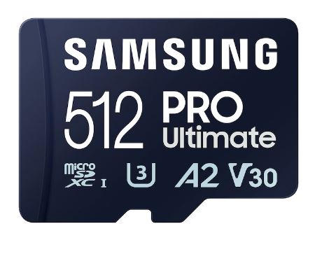 512 GB . microSDXC karta Samsung PRO Ultimate + SD adapter (U3, V30, A2), (r200MB/s, w130MB/s)
