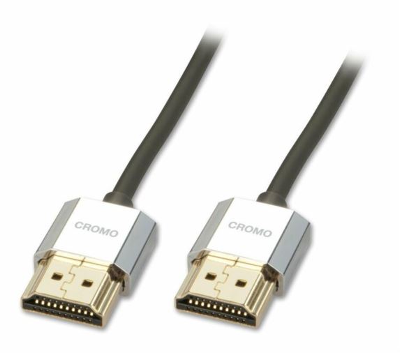 Lindy HDMI M/M 1m, Ultra High Speed+Eth, 4K@60Hz, HDMI 2.0, 18G, G pozl. kon., sivý, Slim, Cromo