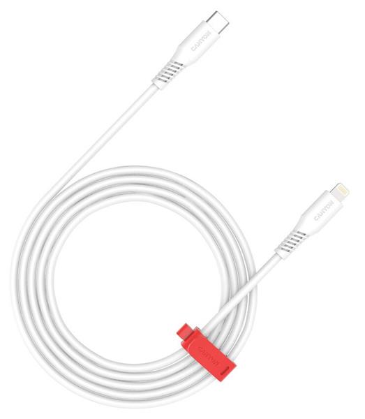 Canyon CLN30SC20, 2 m kábel, USB-C / Lightning, PD 27 W, 480 Mbps. biely