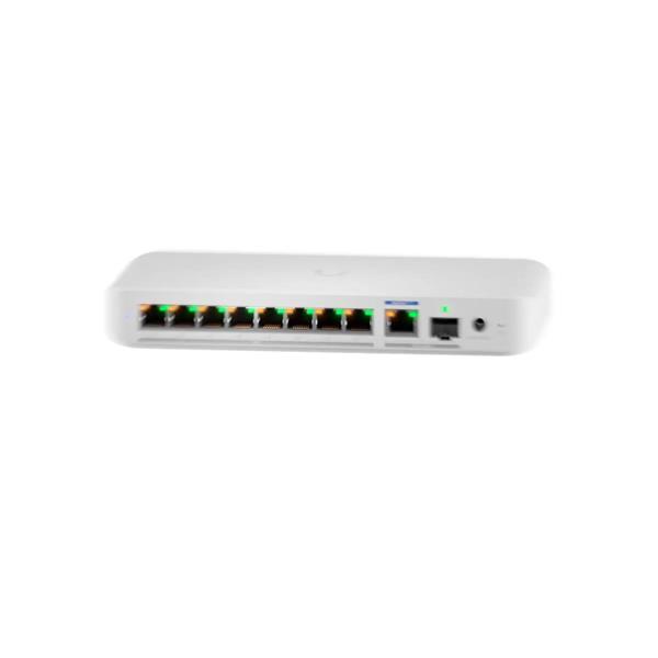 Ubiquiti Flexible, 8-port 2.5 GbE PoE++ switch with a 10 GbE RJ45/SFP+ combination uplink port that can be powered with 