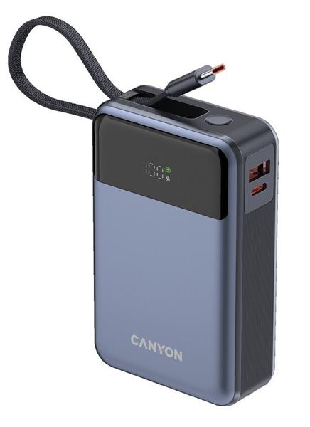 Canyon OnPower 600, Powerbank, 20.000 mAh, displej, in: USB-C, out: USB-C,  PD 65W/ USB-A, QC3 22,5W, integr. kábel