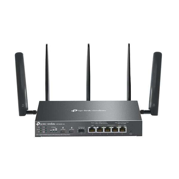 Omada 4G+ Cat6 AX3000 Gigabit VPN Gateway with 4-Port PoE+ PORT: 1× Gigabit SFP WAN/LAN Port, 1× Gigabit RJ45 WAN Port, 