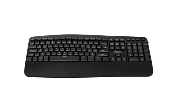 Canyon HKB-W6, 2v1 bezdrôtová klávesnica, ergonomická s opierkou, vodeodolná, 104 klávesov, US, čierna