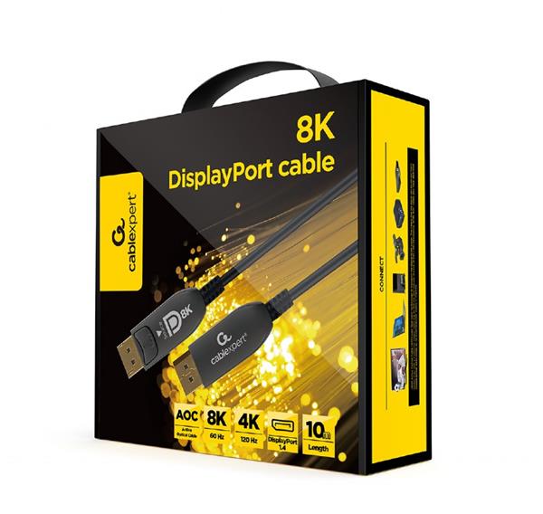 Gembird kábel DisplayPort (M - M), 8K, aktívny, optický (AOC), s Ethernetom, prémiový, 10 m, čierny