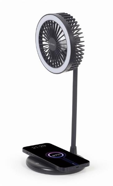 Gembird stolná LED lampa s 10W bezdrôtovou nabíjačkou a ventilátorom, 3v1, čierna 