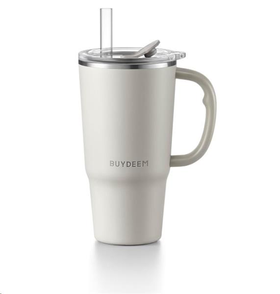 BUYDEEM Termo hrnček so slamkou 700 ml, model DS57, farba ovsená biela