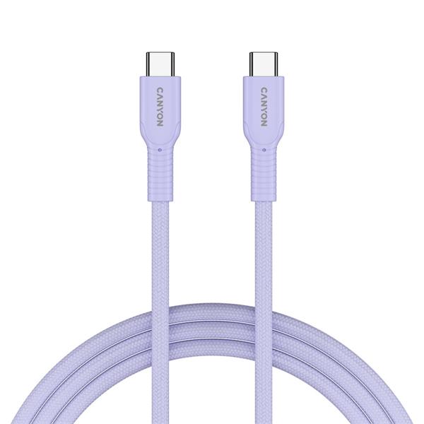 Canyon OnWire CCAP60CL, 1 m, kábel nab. a synchr., USB-C / USB-C, 60W PD, 480Mbps, opletený, fialový
