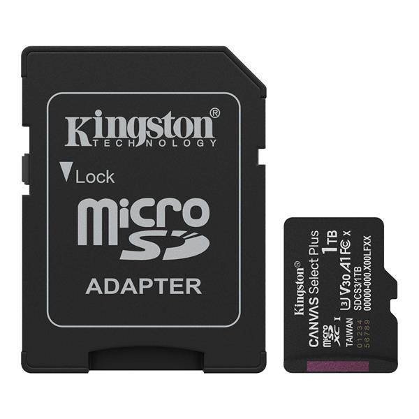 1 TB . microSDXC karta Kingston Canvas Select Plus U3, V30, A1 (r/w 150MB/s) + adapter