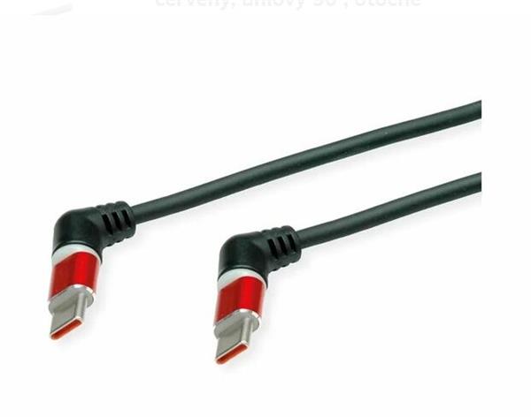 Kábel USB 2.0 CM/CM Typ C 1m, High Speed, čierny/červený, uhľový 90°, otočné konektory