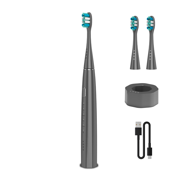 AENO sonická zubná kefka DB10G, farba šedá, 5 módov, 3 náhradné hlavice, batéria 1400 mAh, 48600 ot/min, 90 dní bez nab.