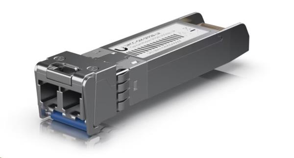 Ubiquiti SFP28 transceiver that supports 25G connections up to 10 km using single-mode fiber with a duplex LC UPC connec
