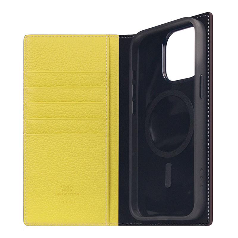 SLG Design puzdro D8 Neon Full Grain Leather Diary pre iPhone 15 Pro Max - Lemon 