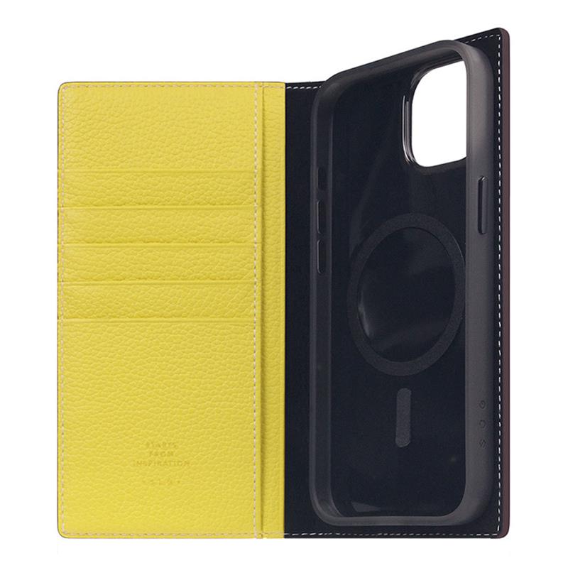 SLG Design puzdro D8 Neon Full Grain Leather Diary pre iPhone 15 Plus - Lemon 