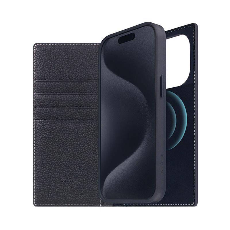 SLG Design puzdro D8 Magsafe Full Grain Leather pre iPhone 15 Pro - Black Blue 