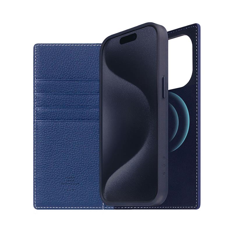 SLG Design puzdro D8 Magsafe Full Grain Leather pre iPhone 15 Pro - Navy Blue 