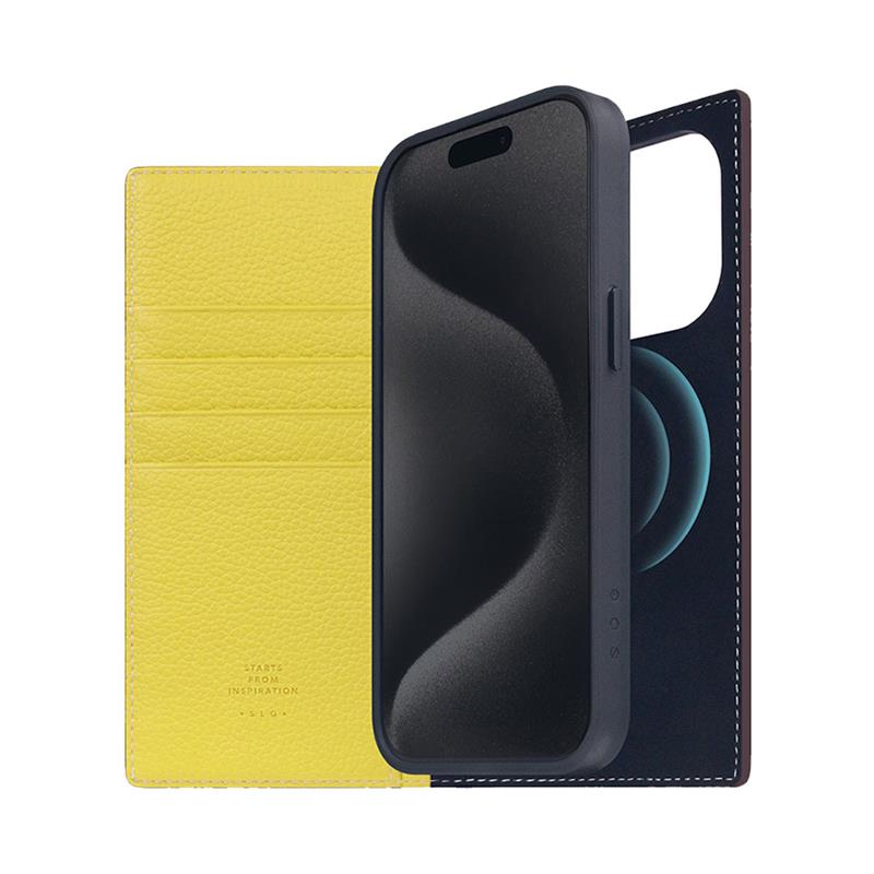 SLG Design puzdro D8 Neon Full Grain Leather Diary pre iPhone 15 Pro - Lemon 