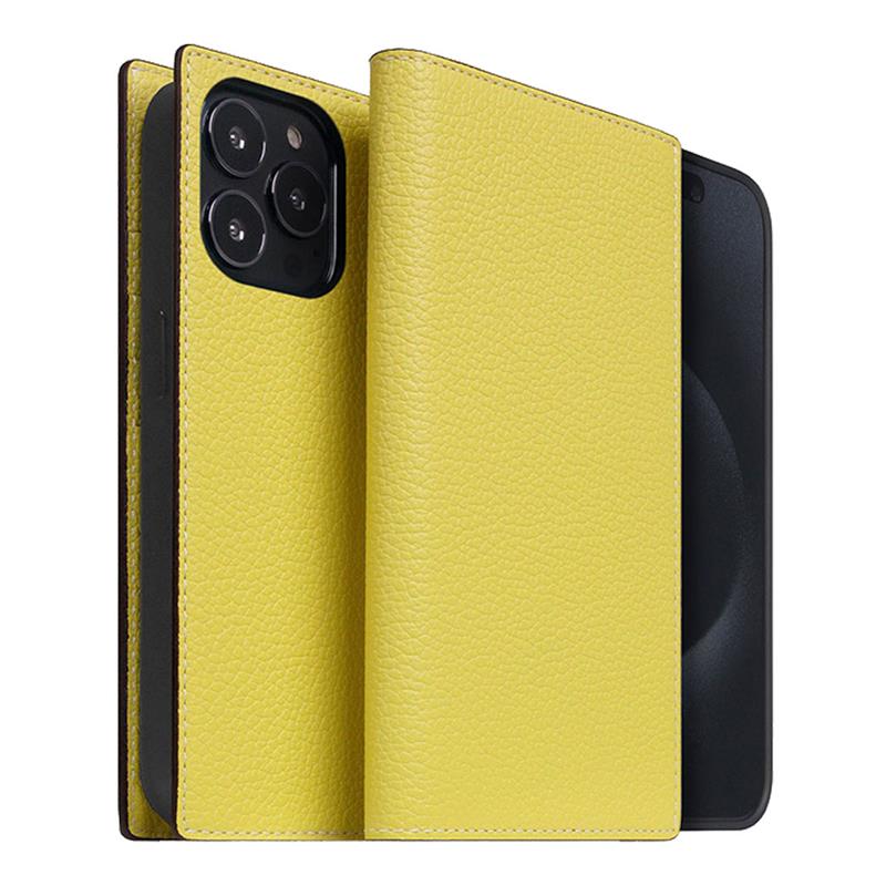 SLG Design puzdro D8 Neon Full Grain Leather Diary pre iPhone 15 Pro Max - Lemon 