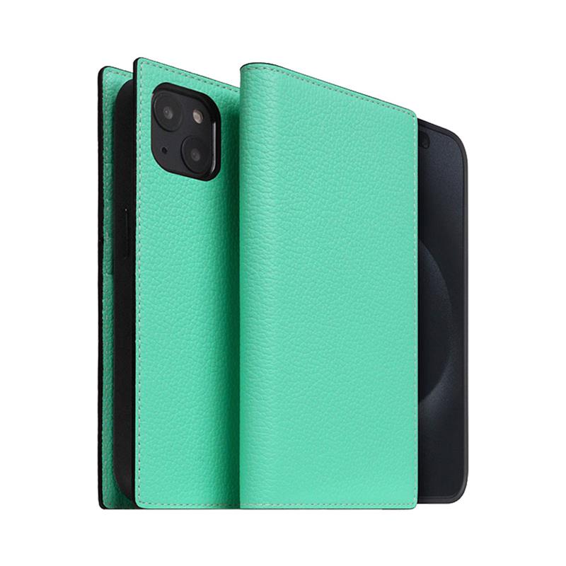 SLG Design puzdro D8 Neon Full Grain Leather Diary pre iPhone 15 - Teal 