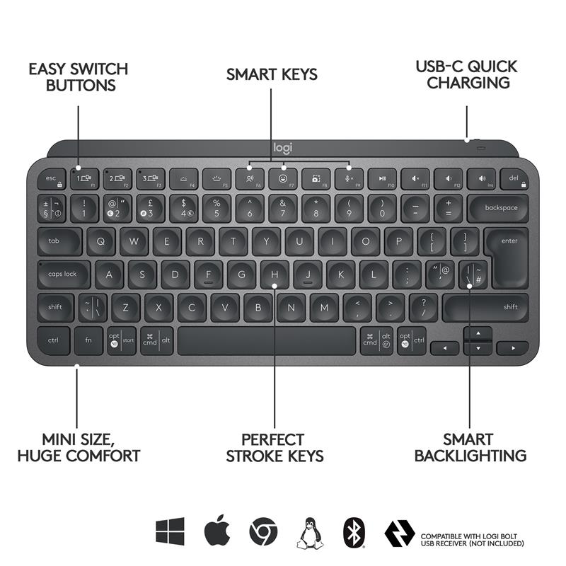 Logitech MX Keys Mini - bezdrôtová podsvietená klávesnica, CZ/SK - grafitová