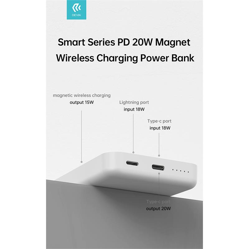 Devia powerbank Smart Series Magnetic Wireless 5000 mAh PD 20W - Black 