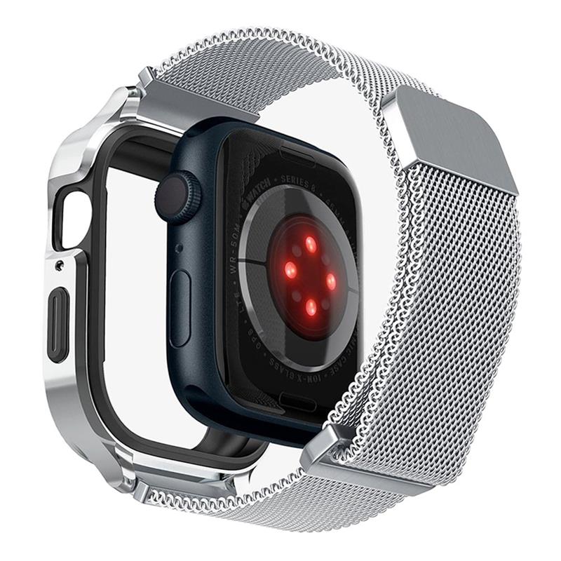Spigen kryt Metal Fit Pro pre Apple Watch 7/8/9 45mm - Silver 