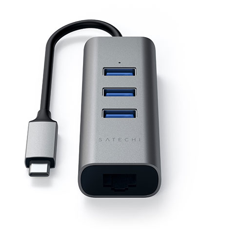 Satechi USB-C 3 USB 3.0 Port Hub & Ethernet Port - Space Gray Aluminium 