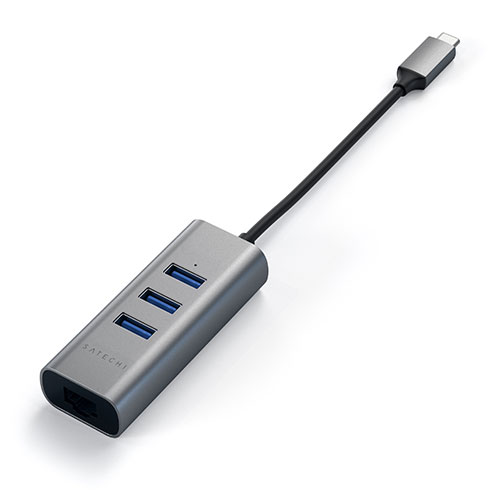 Satechi USB-C 3 USB 3.0 Port Hub & Ethernet Port - Space Gray Aluminium 