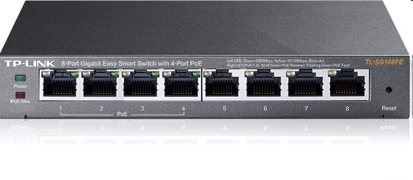 tp-link TL-SG108PE, 8 port Gigabit Easy Smart Switch, 8x 10/100/1000M RJ45 ports,  4x PoE+ 55W, IGMP, MTU, Tag-Based, VL 