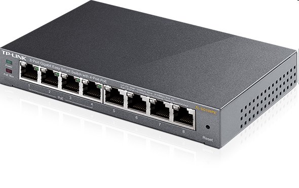tp-link TL-SG108PE, 8 port Gigabit Easy Smart Switch, 8x 10/100/1000M RJ45 ports,  4x PoE+ 55W, IGMP, MTU, Tag-Based, VL 