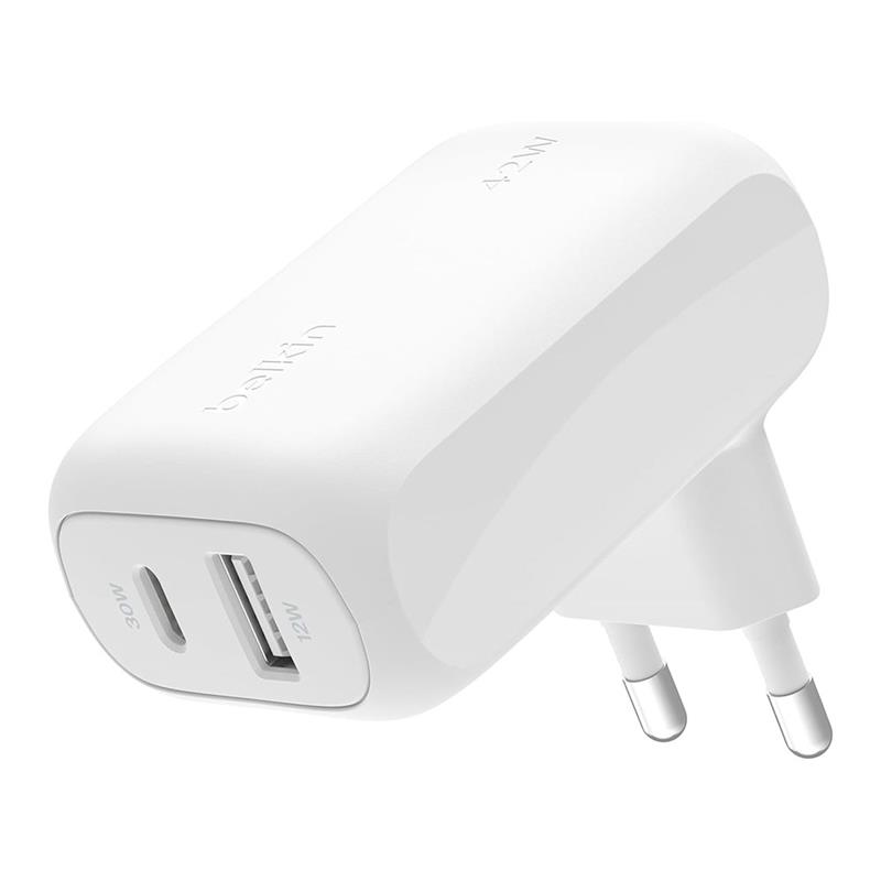 Belkin 42W PD Dual AC nabíjačka 30W USB-C & 12W USB-A - White 