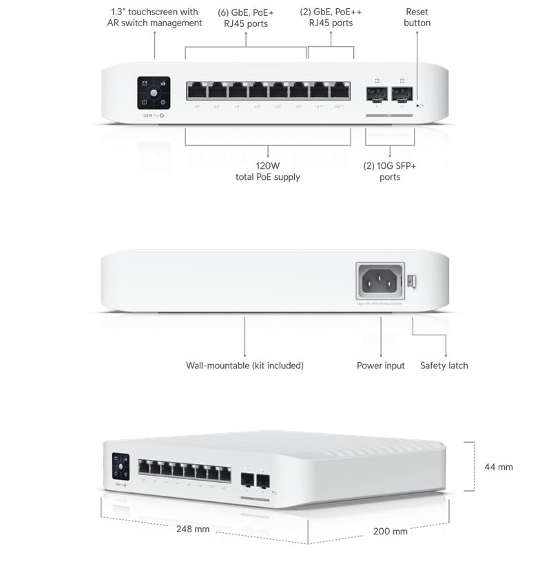 Ubiquiti UniFi switch Gen2 USW-PRO-8-POE  8x1000Mbps + 2xSFP+   POE+/POE++ (120W) 