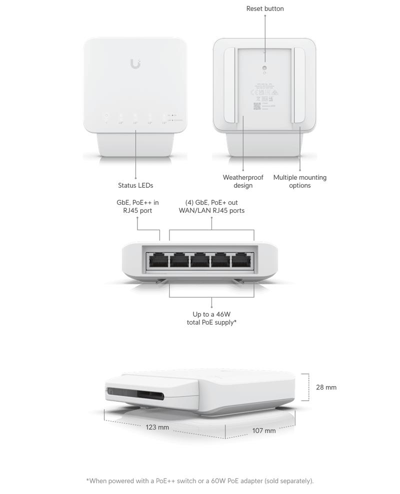 Ubiquiti UniFi switch USW-Flex  5x1000Mbps  PoE/PoE+  indoor/outdoor (60W) 