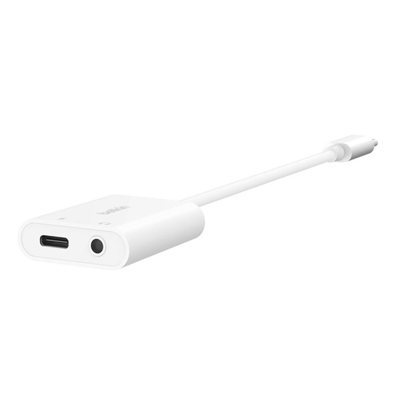 Belkin RockStar 3.5mm Audio + USB-C Charge Adapter - Whte 