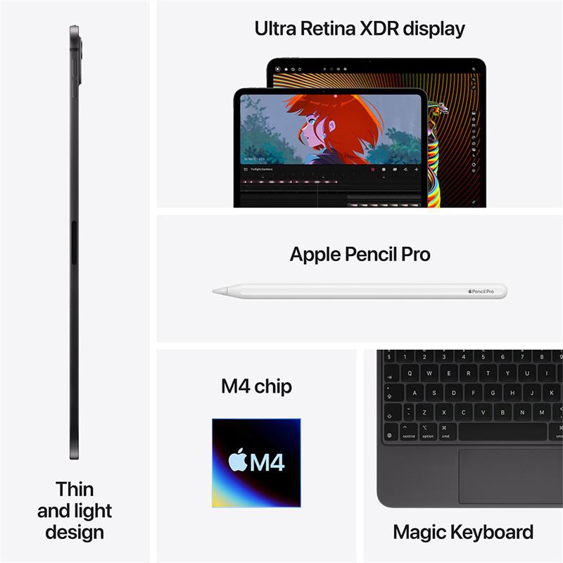Apple iPad Pro 11" (M4)/ Wi-Fi + Cellular, N.G./ 11"/ 2420x1668/ 16GB/ 1TB/ iPadOS/ Space Black 