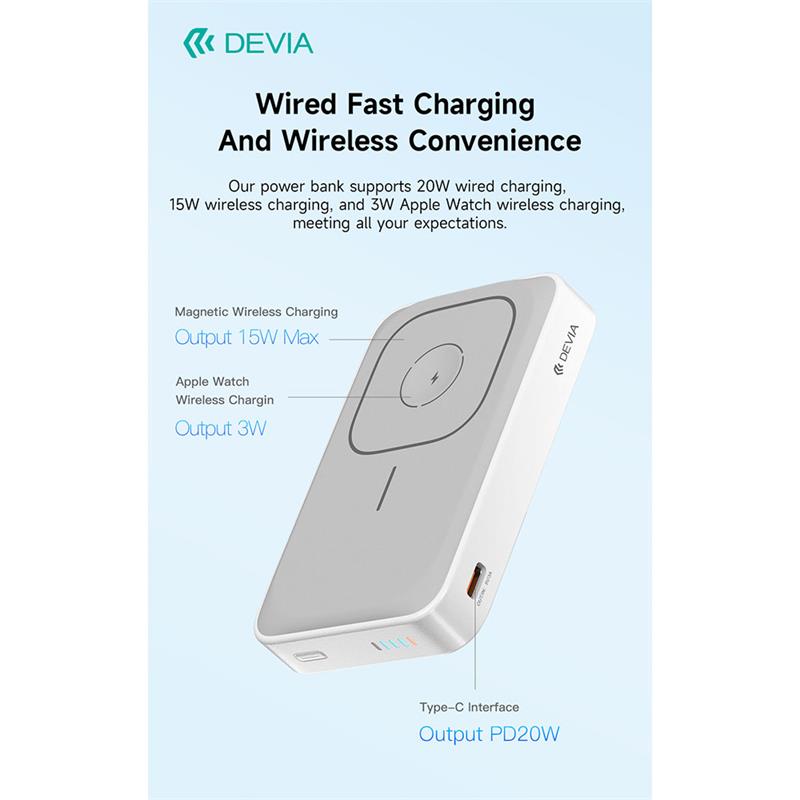 Devia powerbank Extreme Speed Series Magnetic Wireless 10.000 mAh PD 20W - White 