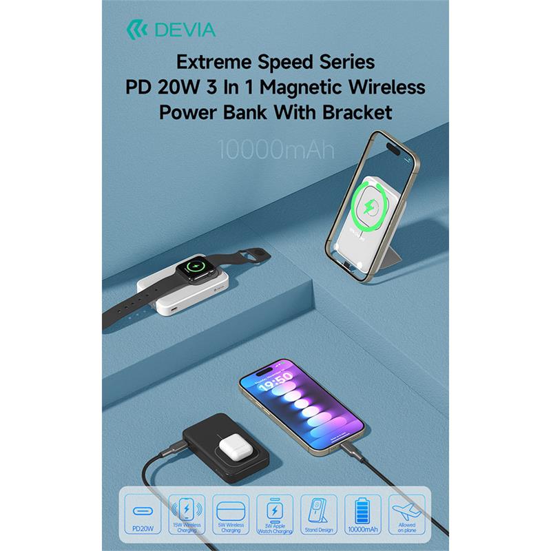Devia powerbank Extreme Speed Series Magnetic Wireless 10.000 mAh PD 20W - Black 