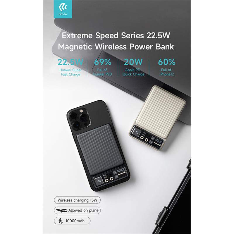 Devia powerbank Extreme Speed Series Magnetic Wireless 10.000 mAh 22.5W - Ivory 