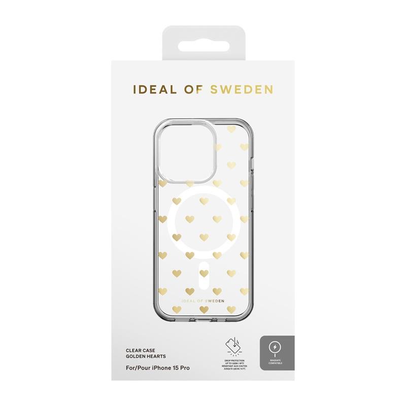 iDeal Fashion Clear Case MagSafe iPhone 15 Pro Golden Hearts 
