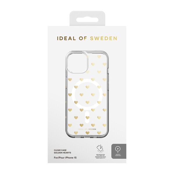 iDeal Fashion Clear Case MagSafe iPhone 13/14/15 Golden Hearts 