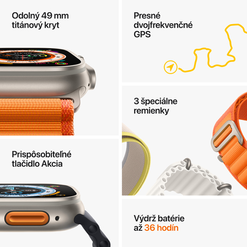 Apple Watch Ultra GPS + Cellular, 49mm titánové puzdro s oranžovým alpským ťahom - Small *Rozbalený* 