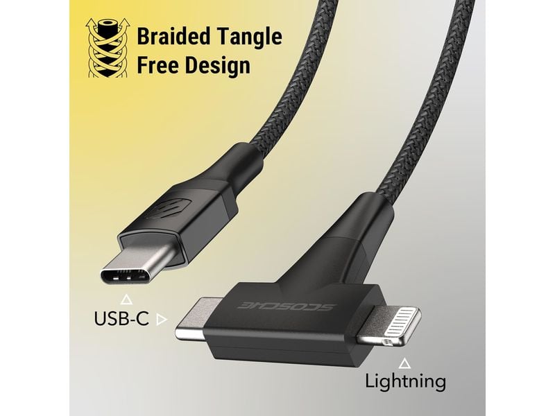 Scosche StrikeLine HH, 2-in-1 USB-C to USB-C/Lightning, 1,2m, čierny 