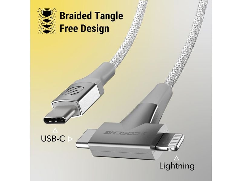 Scosche StrikeLine HH, 2-in-1 USB-C to USB-C/Lightning, 1,2m, biely 