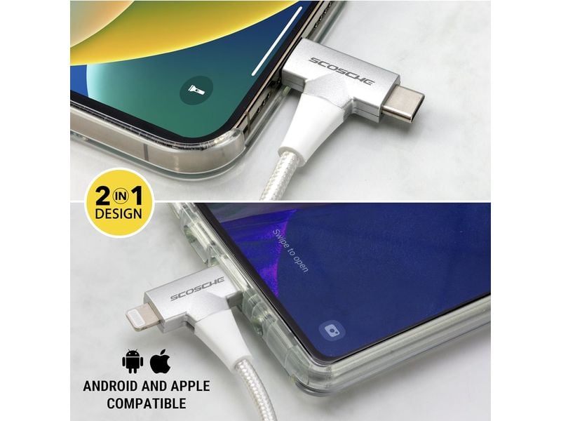 Scosche StrikeLine HH, 2-in-1 USB-C to USB-C/Lightning, 1,2m, biely 