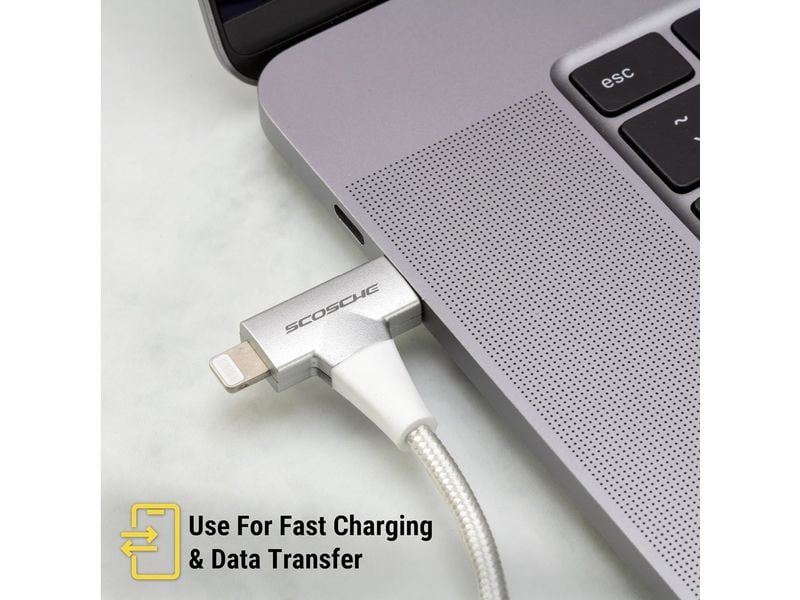 Scosche StrikeLine HH, 2-in-1 USB-C to USB-C/Lightning, 1,2m, biely 