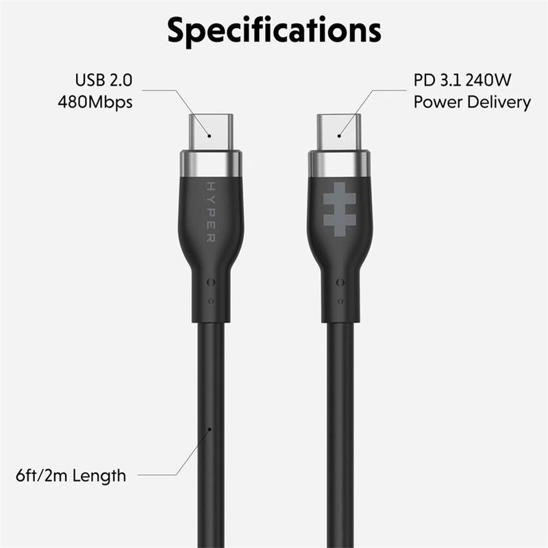 Hyper kábel HyperJuice 240W Silicone USB-C to USB-C Cable 2m - Black 