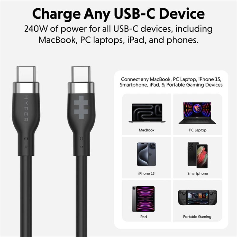 Hyper kábel HyperJuice 240W Silicone USB-C to USB-C Cable 2m - Black 