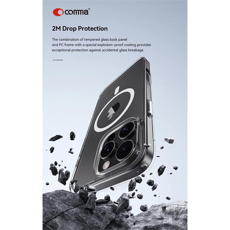 Comma kryt Glass Series Magnetic Case pre iPhone 16 - Clear 