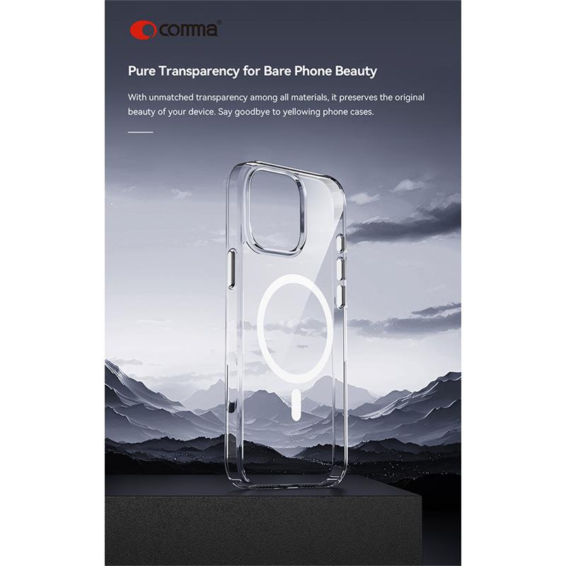 Comma kryt Glass Series Magnetic Case pre iPhone 16 - Clear 