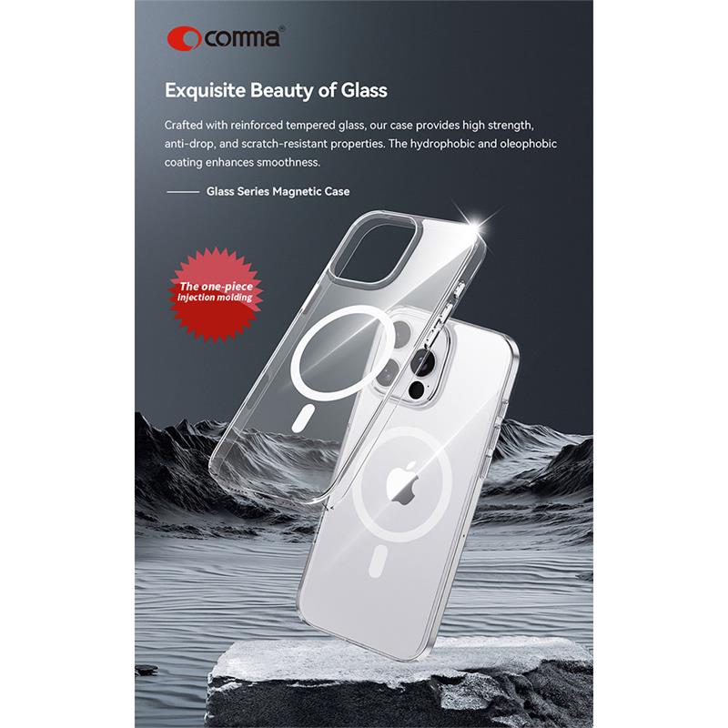 Comma kryt Glass Series Magnetic Case pre iPhone 16 - Clear 